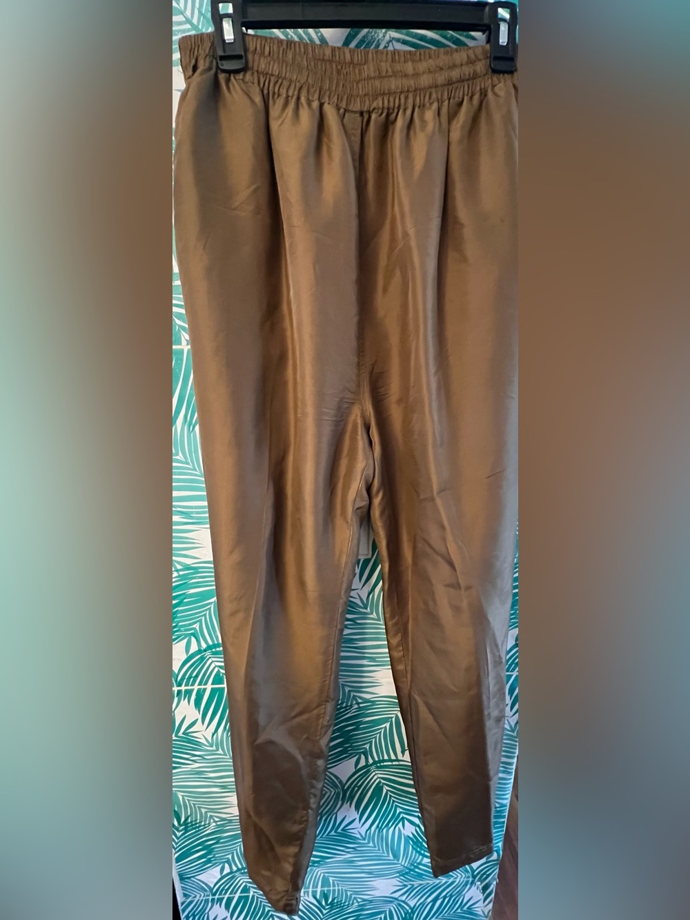 Mureli Brown silk loose pants w/ Elastic Waistband and drawstring inside sz XL